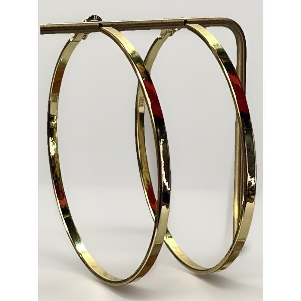 VTG 925 Sterling Silver Gold Tone Hoop Earrings 2.5” Large Flat Hoops 17.7g - Picture 5 of 13